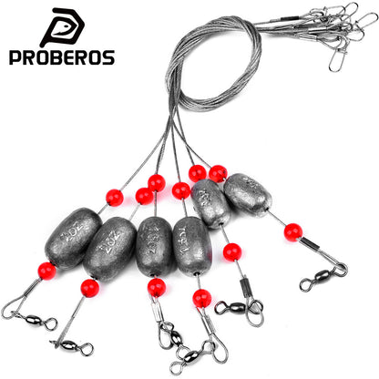PROBEROS Fishing Weight Rig with Steel Wire Copper Bead Swivel 1oz-2oz 2 Sets Fishing Tackle Assembly