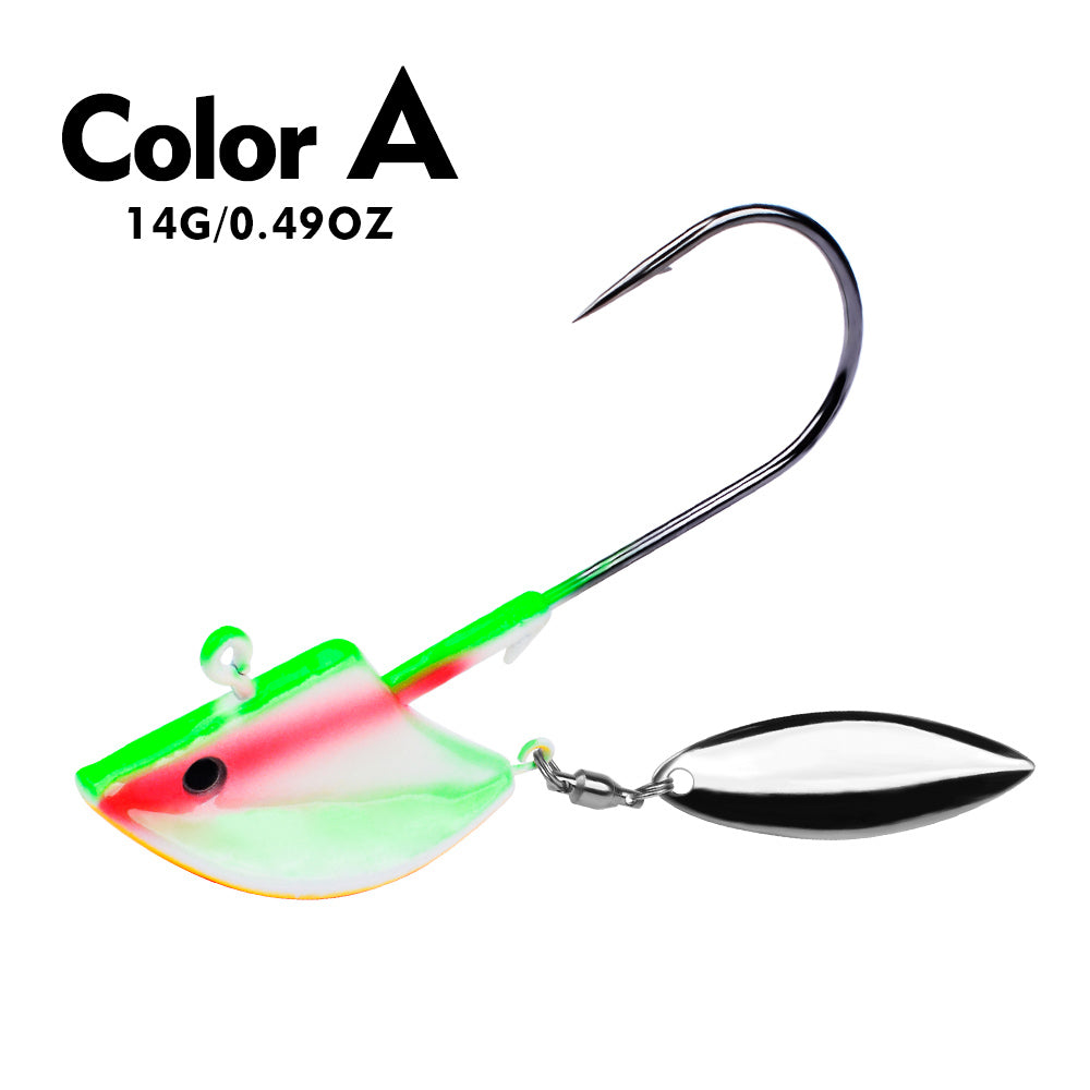 PROBEROS Lure Head Hook Willow Leaf Tumbler Lead Head Hook Anti-Hanging Bottom Lure Hook JIG Soft Worm Hook Belt Rotating Sequins 20pcs
