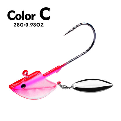 PROBEROS Lure Head Hook Willow Leaf Tumbler Lead Head Hook Anti-Hanging Bottom Lure Hook JIG Soft Worm Hook Belt Rotating Sequins 20pcs