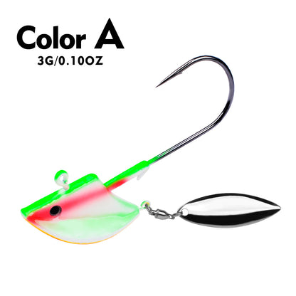 PROBEROS Lure Head Hook Willow Leaf Tumbler Lead Head Hook Anti-Hanging Bottom Lure Hook JIG Soft Worm Hook Belt Rotating Sequins 20pcs