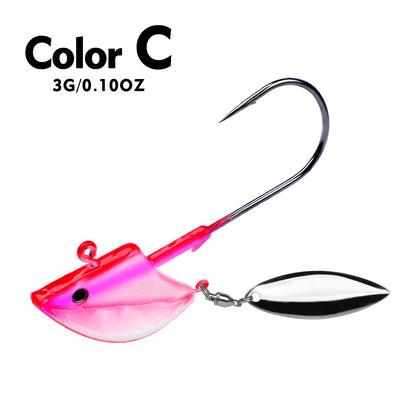 PROBEROS Lure Head Hook Willow Leaf Tumbler Lead Head Hook Anti-Hanging Bottom Lure Hook JIG Soft Worm Hook Belt Rotating Sequins 20pcs