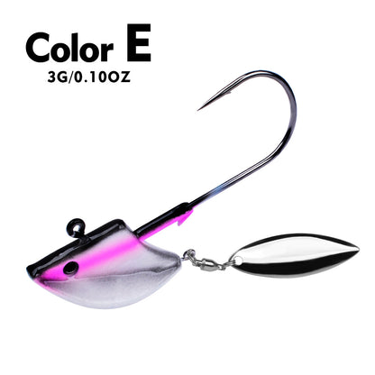 PROBEROS Lure Head Hook Willow Leaf Tumbler Lead Head Hook Anti-Hanging Bottom Lure Hook JIG Soft Worm Hook Belt Rotating Sequins 20pcs
