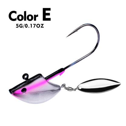 PROBEROS Lure Head Hook Willow Leaf Tumbler Lead Head Hook Anti-Hanging Bottom Lure Hook JIG Soft Worm Hook Belt Rotating Sequins 20pcs