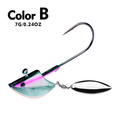 PROBEROS Lure Head Hook Willow Leaf Tumbler Lead Head Hook Anti-Hanging Bottom Lure Hook JIG Soft Worm Hook Belt Rotating Sequins 20pcs