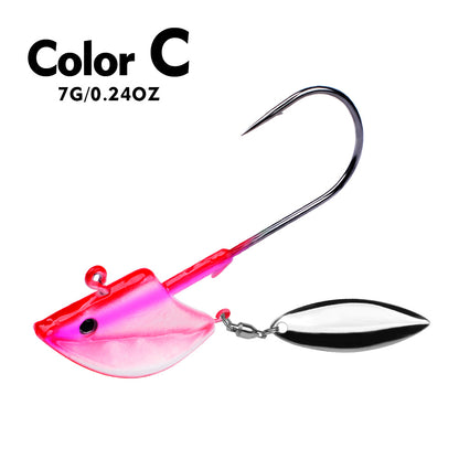 PROBEROS Lure Head Hook Willow Leaf Tumbler Lead Head Hook Anti-Hanging Bottom Lure Hook JIG Soft Worm Hook Belt Rotating Sequins 20pcs