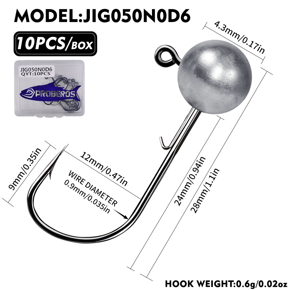 PROBEROS JIG050 Round Ball Lead Jig Head Hooks (0.6g-3.5g)