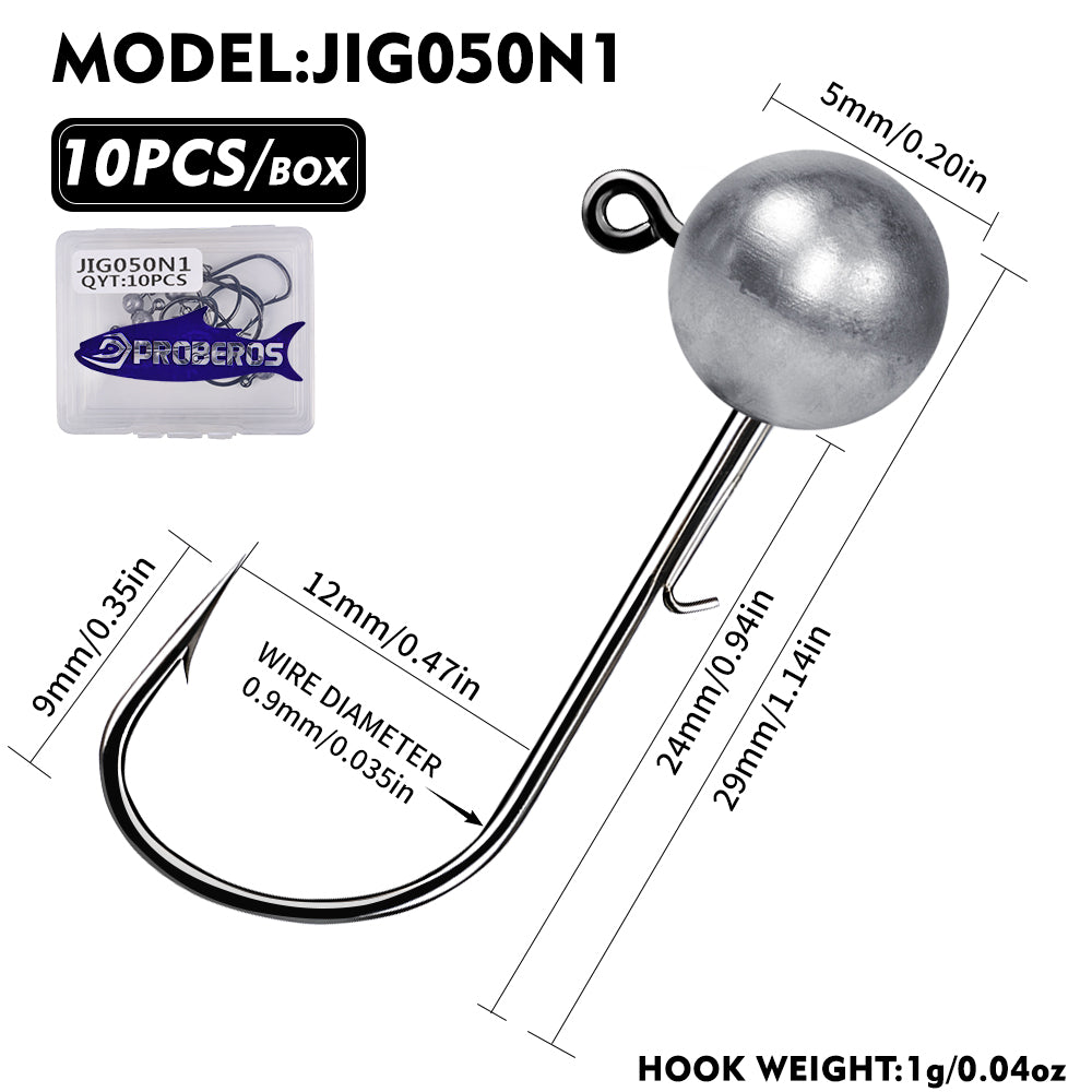 PROBEROS JIG050 Round Ball Lead Jig Head Hooks (0.6g-3.5g)