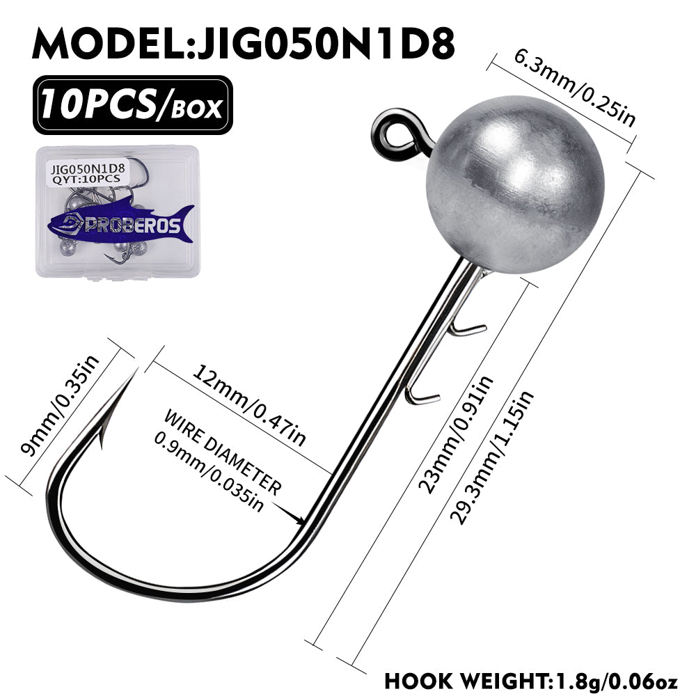 PROBEROS JIG050 Round Ball Lead Jig Head Hooks (0.6g-3.5g)