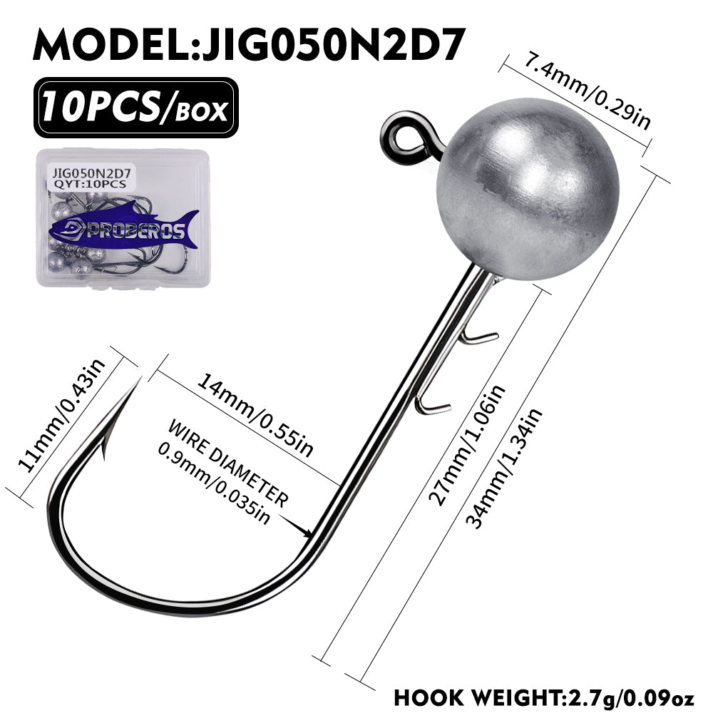 PROBEROS JIG050 Round Ball Lead Jig Head Hooks (0.6g-3.5g)
