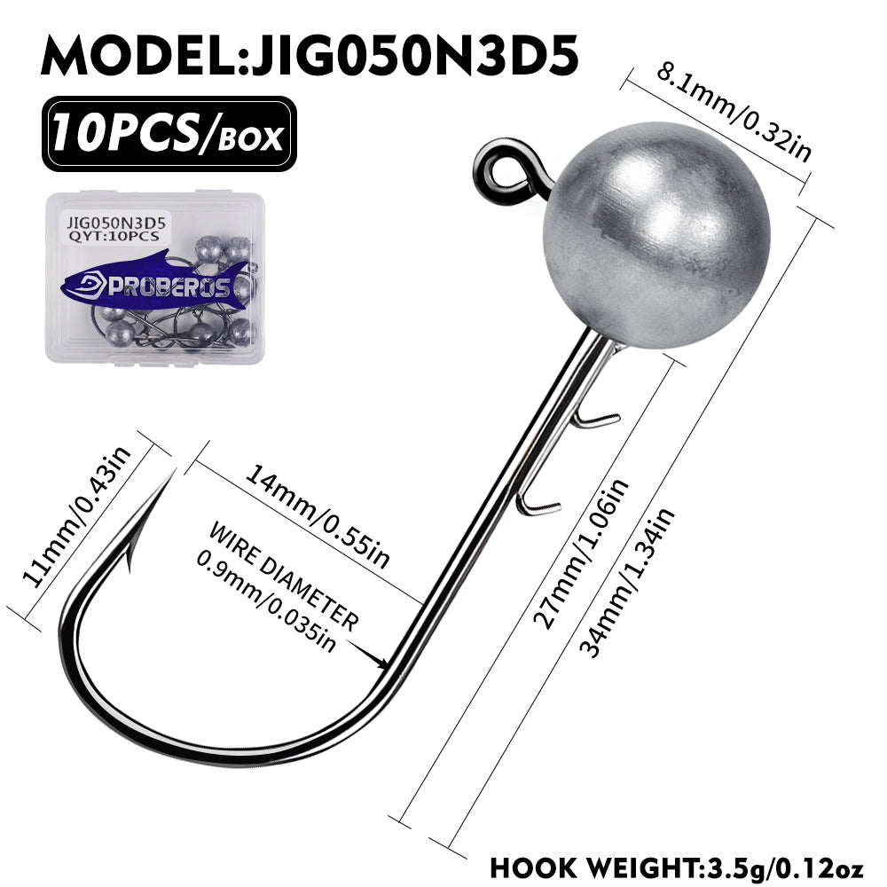 PROBEROS JIG050 Round Ball Lead Jig Head Hooks (0.6g-3.5g)