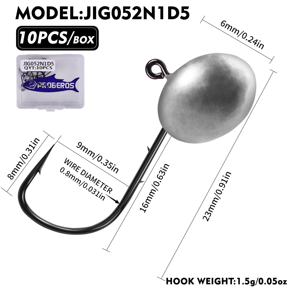 PROBEROS JIG052 Oval Lead Jig Head Hooks 1.5g-7g (10-Pack)