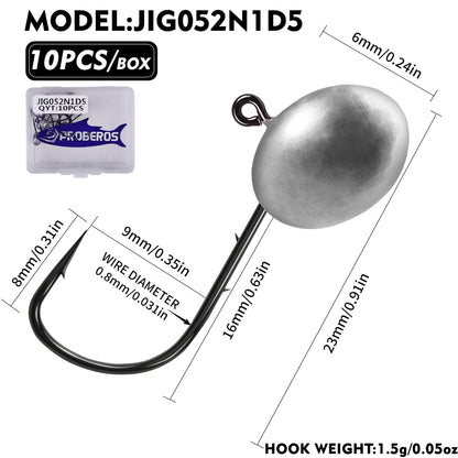 PROBEROS JIG052 Oval Lead Jig Head Hooks 1.5g-7g (10-Pack)