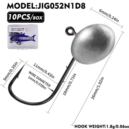 PROBEROS JIG052 Oval Lead Jig Head Hooks 1.5g-7g (10-Pack)