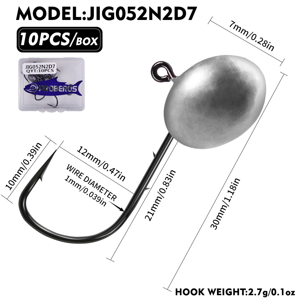 PROBEROS JIG052 Oval Lead Jig Head Hooks 1.5g-7g (10-Pack)