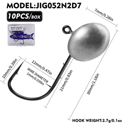 PROBEROS JIG052 Oval Lead Jig Head Hooks 1.5g-7g (10-Pack)