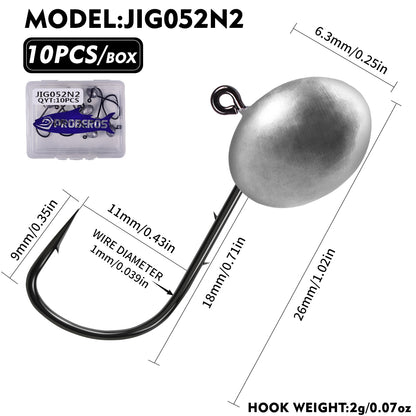PROBEROS JIG052 Oval Lead Jig Head Hooks 1.5g-7g (10-Pack)