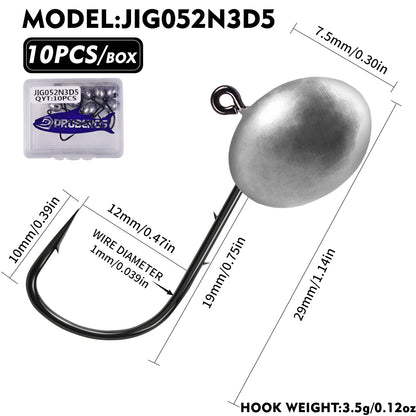 PROBEROS JIG052 Oval Lead Jig Head Hooks 1.5g-7g (10-Pack)