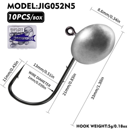 PROBEROS JIG052 Oval Lead Jig Head Hooks 1.5g-7g (10-Pack)