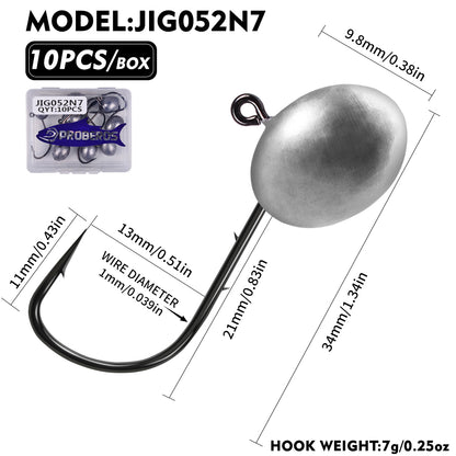 PROBEROS JIG052 Oval Lead Jig Head Hooks 1.5g-7g (10-Pack)