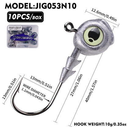 PROBEROS JIG053 Luminous 3D Eye Jig Head Hooks 3.5g-10g (10-Pack)