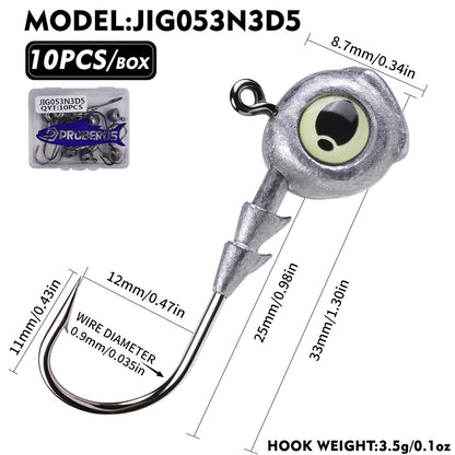 PROBEROS JIG053 Luminous 3D Eye Jig Head Hooks 3.5g-10g (10-Pack)