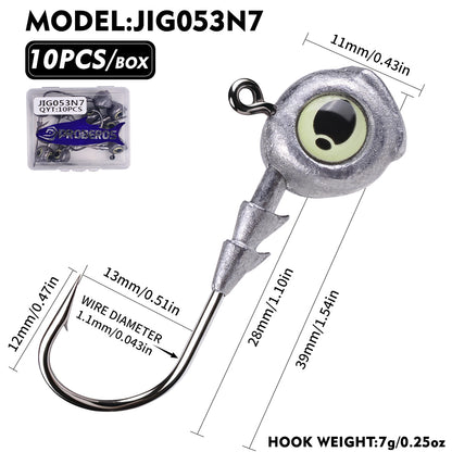 PROBEROS JIG053 Luminous 3D Eye Jig Head Hooks 3.5g-10g (10-Pack)