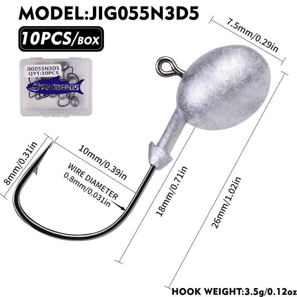 PROBEROS JIG055 Oval Ball Lead Jig Head Hooks