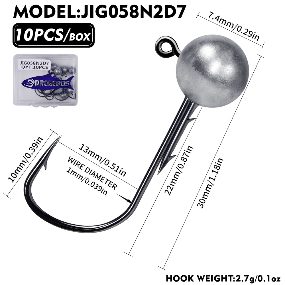 PROBEROS JIG058 Round Ball Lead Jig Head Hooks with Dual Bait Keepers