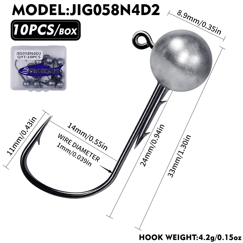 PROBEROS JIG058 Round Ball Lead Jig Head Hooks with Dual Bait Keepers