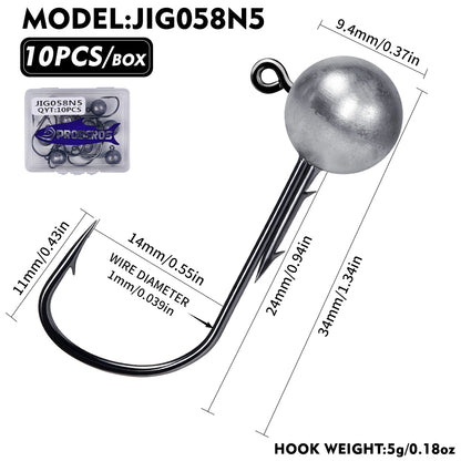 PROBEROS JIG058 Jig Head Hooks 1.8g-5g Freshwater for Bass Trout Perch