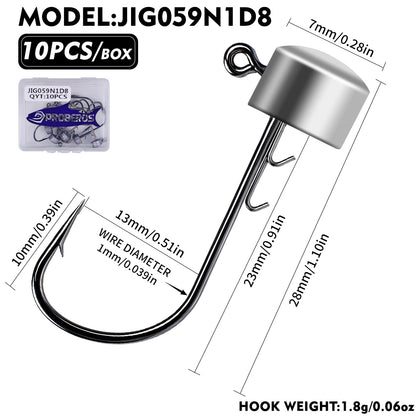 PROBEROS JIG059 Jig Head Hooks 10 Pcs Freshwater for Bass Trout Perch