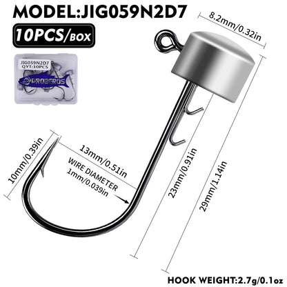 PROBEROS JIG059 Jig Head Hooks 10 Pcs Freshwater for Bass Trout Perch