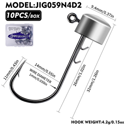 PROBEROS JIG059 Jig Head Hooks 10 Pcs Freshwater for Bass Trout Perch