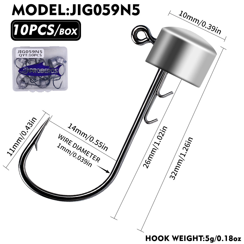 PROBEROS JIG059 Cylinder Round Top Jig Head Hooks