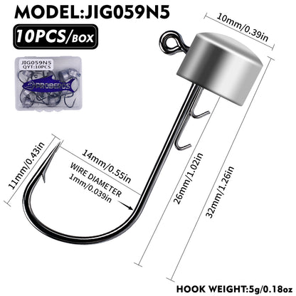 PROBEROS JIG059 Jig Head Hooks 10 Pcs Freshwater for Bass Trout Perch
