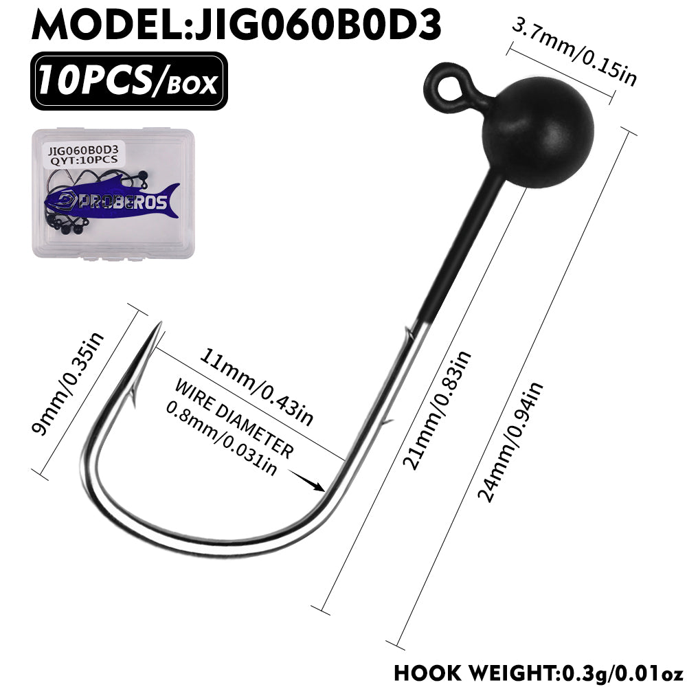 PROBEROS JIG060 Round Ball Lead Jig Head Hooks 0.3g- 1g
