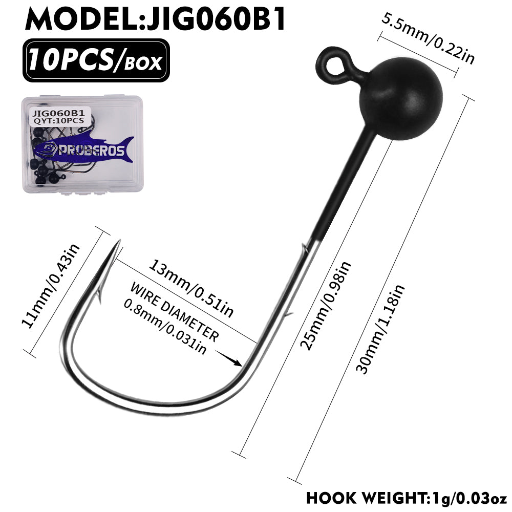 PROBEROS JIG060 Round Ball Lead Jig Head Hooks 0.3g- 1g