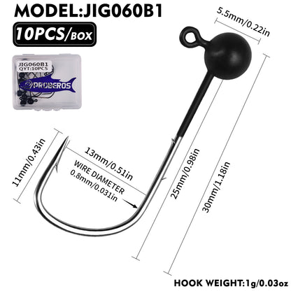 PROBEROS JIG060 Round Ball Lead Jig Head Hooks 0.3g- 1g