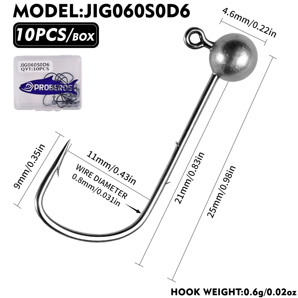 PROBEROS JIG060 Round Ball Lead Jig Head Hooks 0.3g- 1g