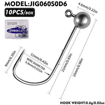 PROBEROS JIG060 Round Ball Lead Jig Head Hooks 0.3g- 1g