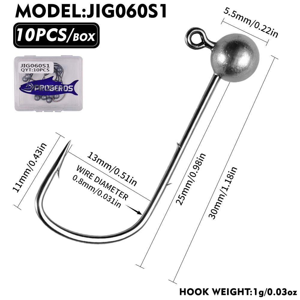 PROBEROS JIG060 Round Ball Lead Jig Head Hooks 0.3g- 1g