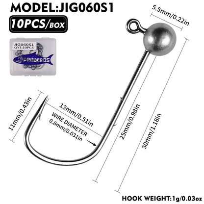 PROBEROS JIG060 Round Ball Lead Jig Head Hooks 0.3g- 1g