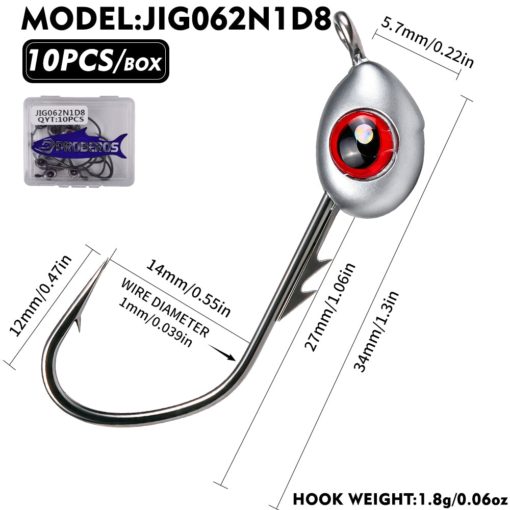 PROBEROS JIG062 3D Fish Eye Lead Jig Head Hooks 1.8g-5g 10Pcs