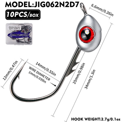 PROBEROS JIG062 3D Fish Eye Lead Jig Head Hooks 1.8g-5g 10Pcs