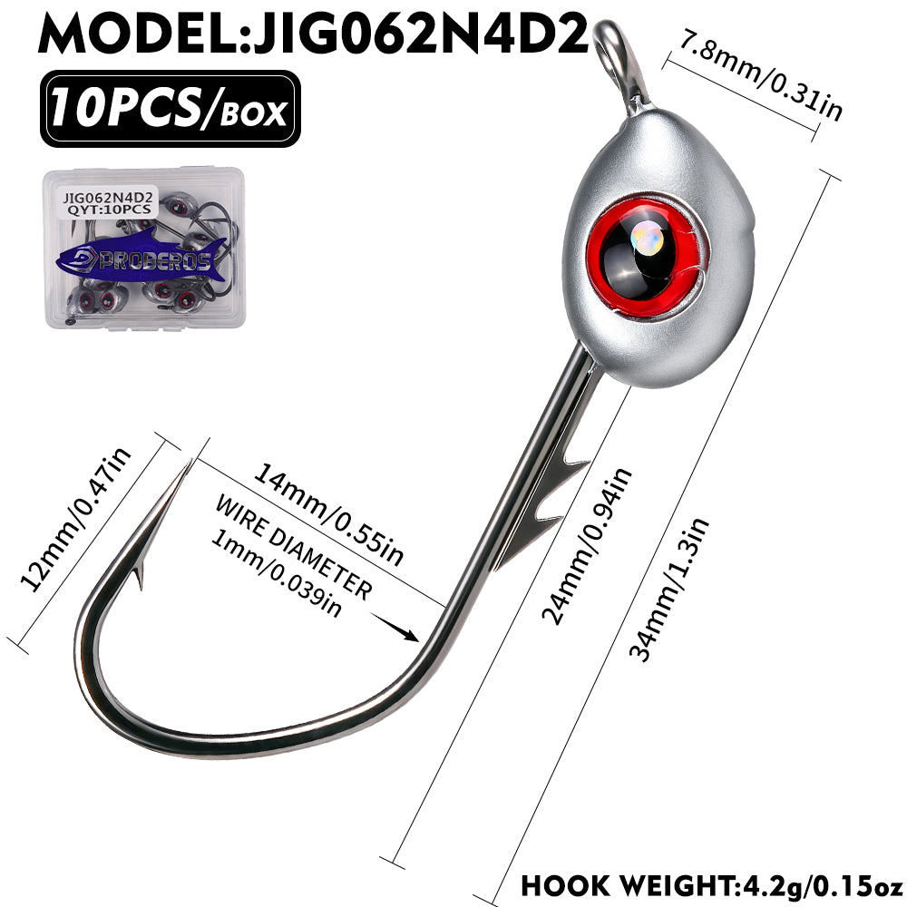 PROBEROS JIG062 3D Fish Eye Lead Jig Head Hooks 1.8g-5g 10Pcs