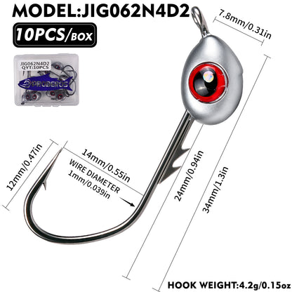 PROBEROS JIG062 3D Fish Eye Lead Jig Head Hooks 1.8g-5g 10Pcs