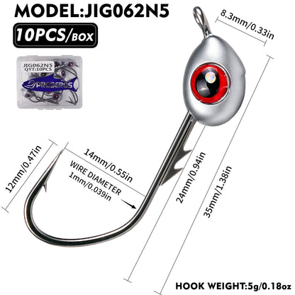 PROBEROS JIG062 3D Fish Eye Lead Jig Head Hooks 1.8g-5g 10Pcs
