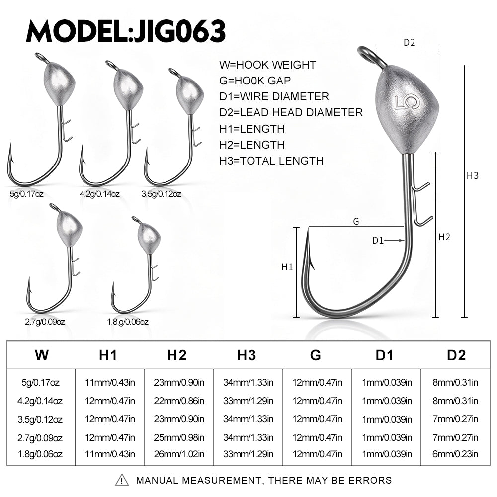 PROBEROS JIG063 Teardrop Jig Head Offset Hook 10PCS