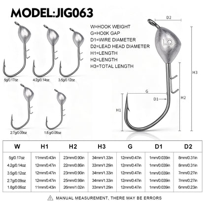 PROBEROS JIG063 Teardrop Jig Head Offset Hook 10PCS