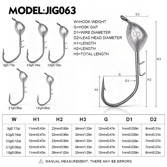 PROBEROS JIG063 Teardrop Jig Head Offset Hook 10PCS